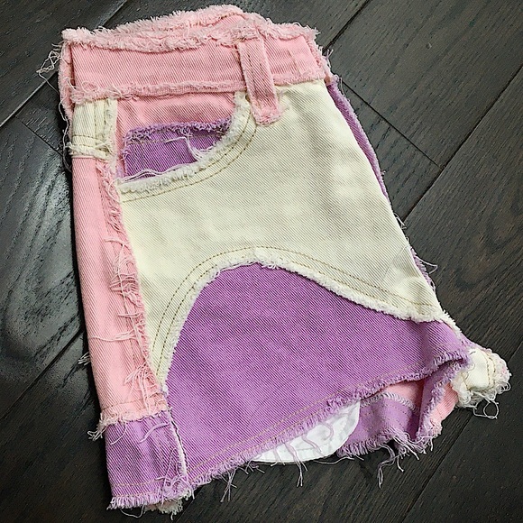 Jaded London Hot Pant Cut-Off Jean Shorts in Purple Pink Denim Patchwork - Picture 11 of 16